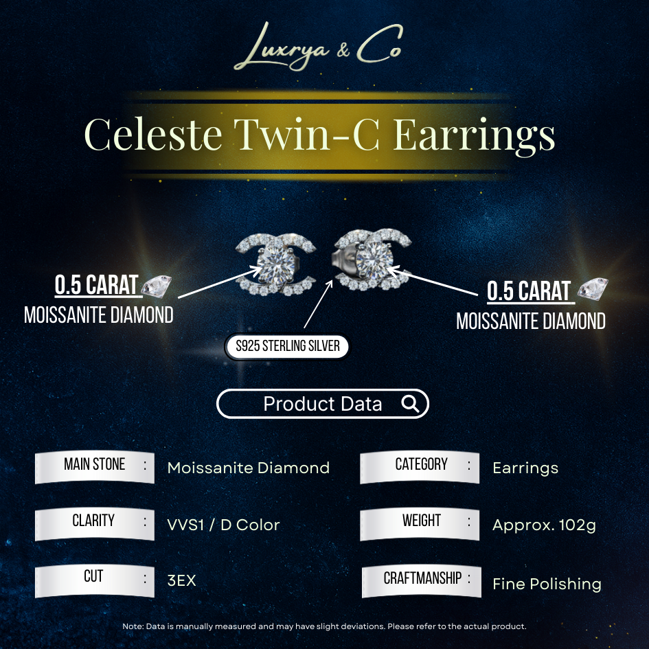 Celeste Twin-C Earrings | Moissanite Diamond