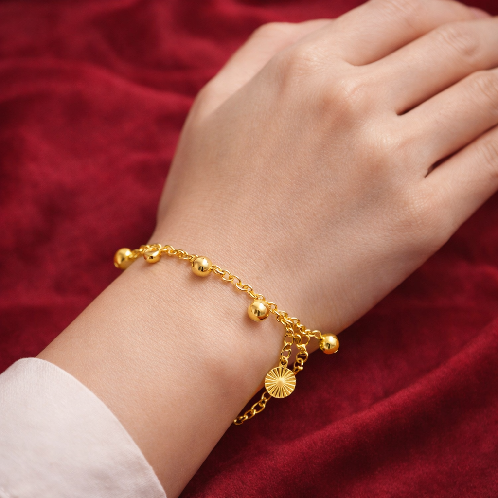 18K Gold Plated Lucky Bell Charm Bracelet | Eco-Friendly Copper Base