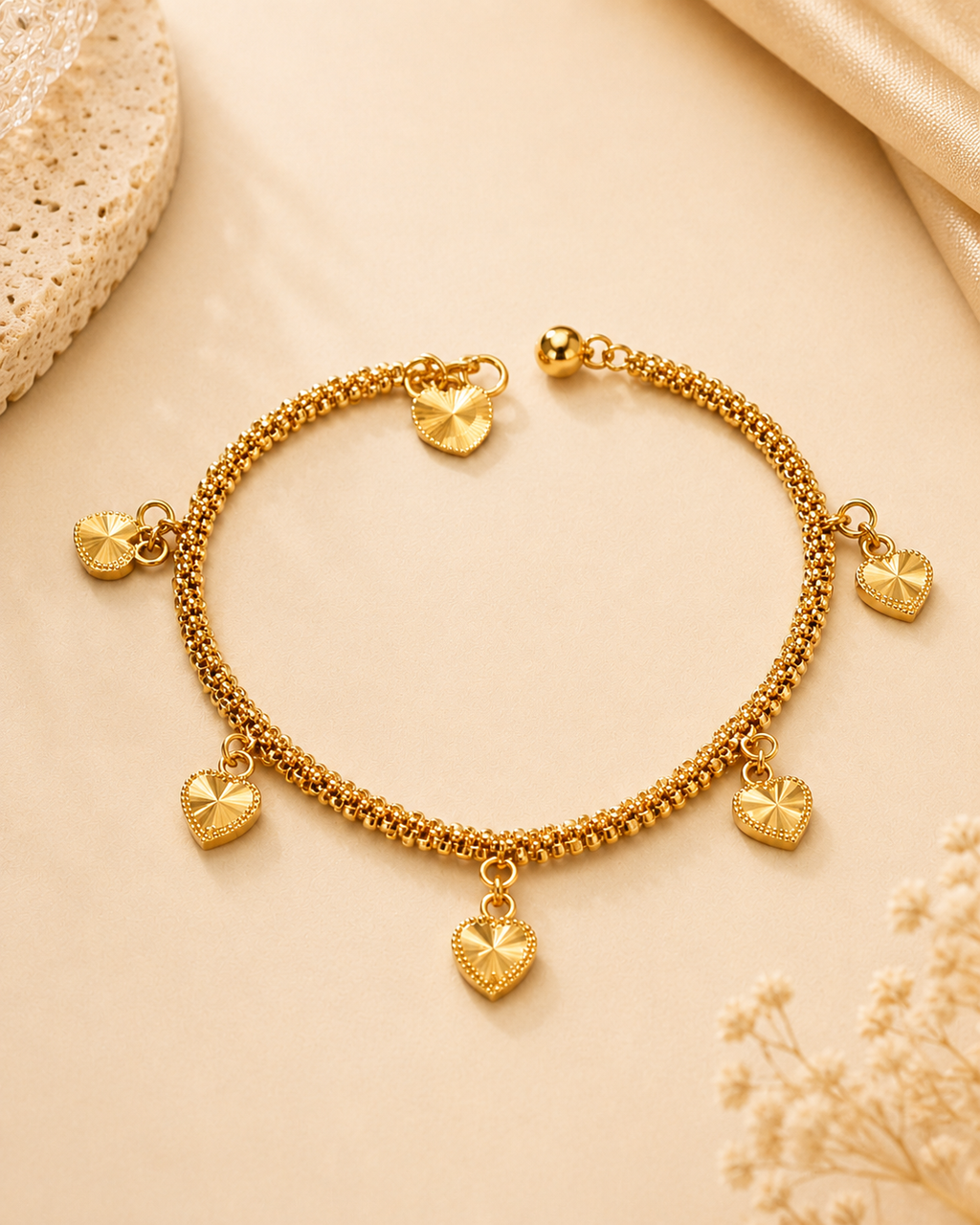 18K Gold Plated Heart Charm Bracelet