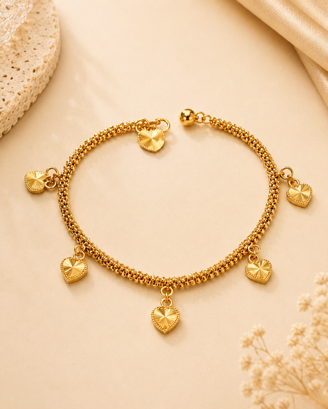 18K Gold Plated Heart Charm Bracelet