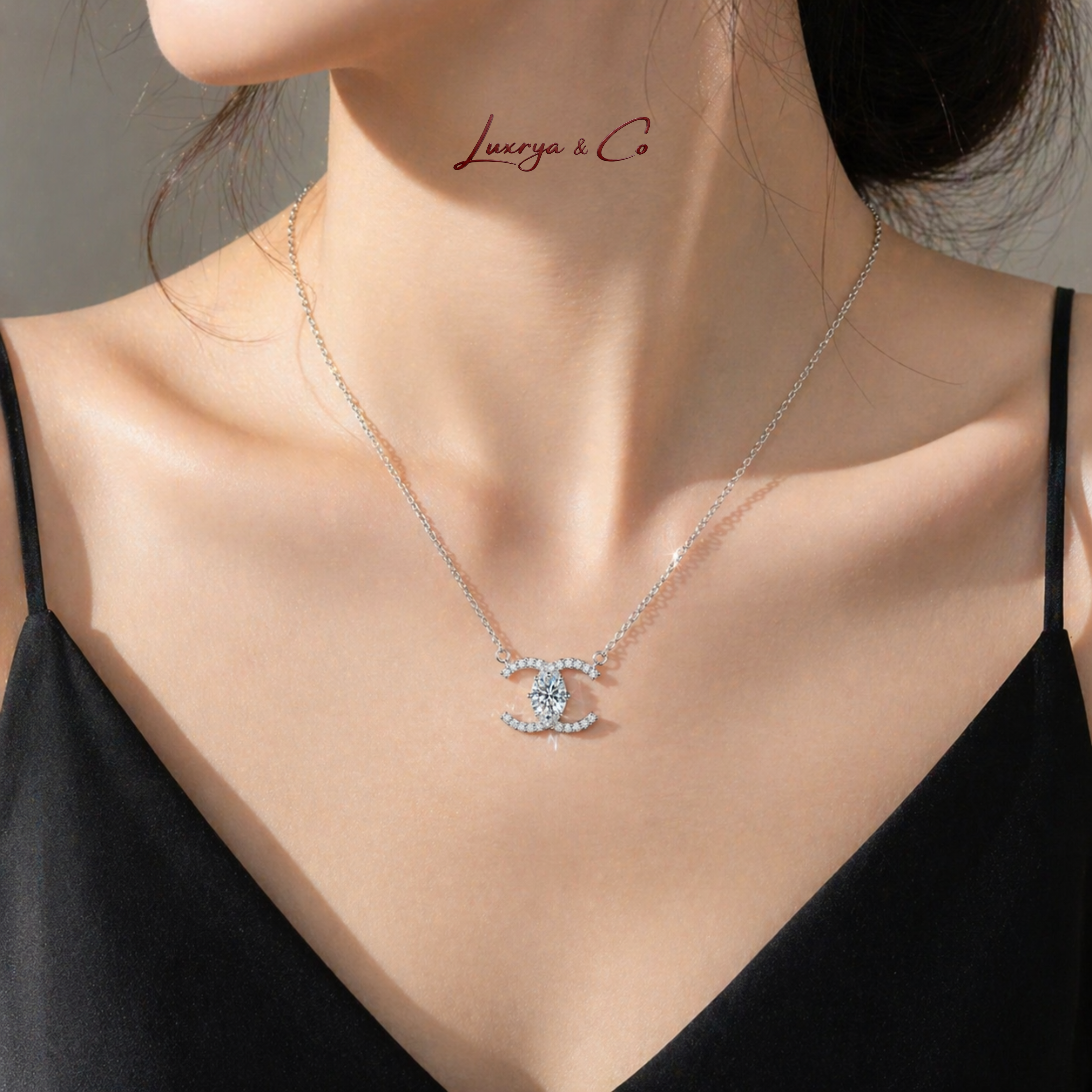 Celeste Twin-C Necklace | Moissanite Diamond