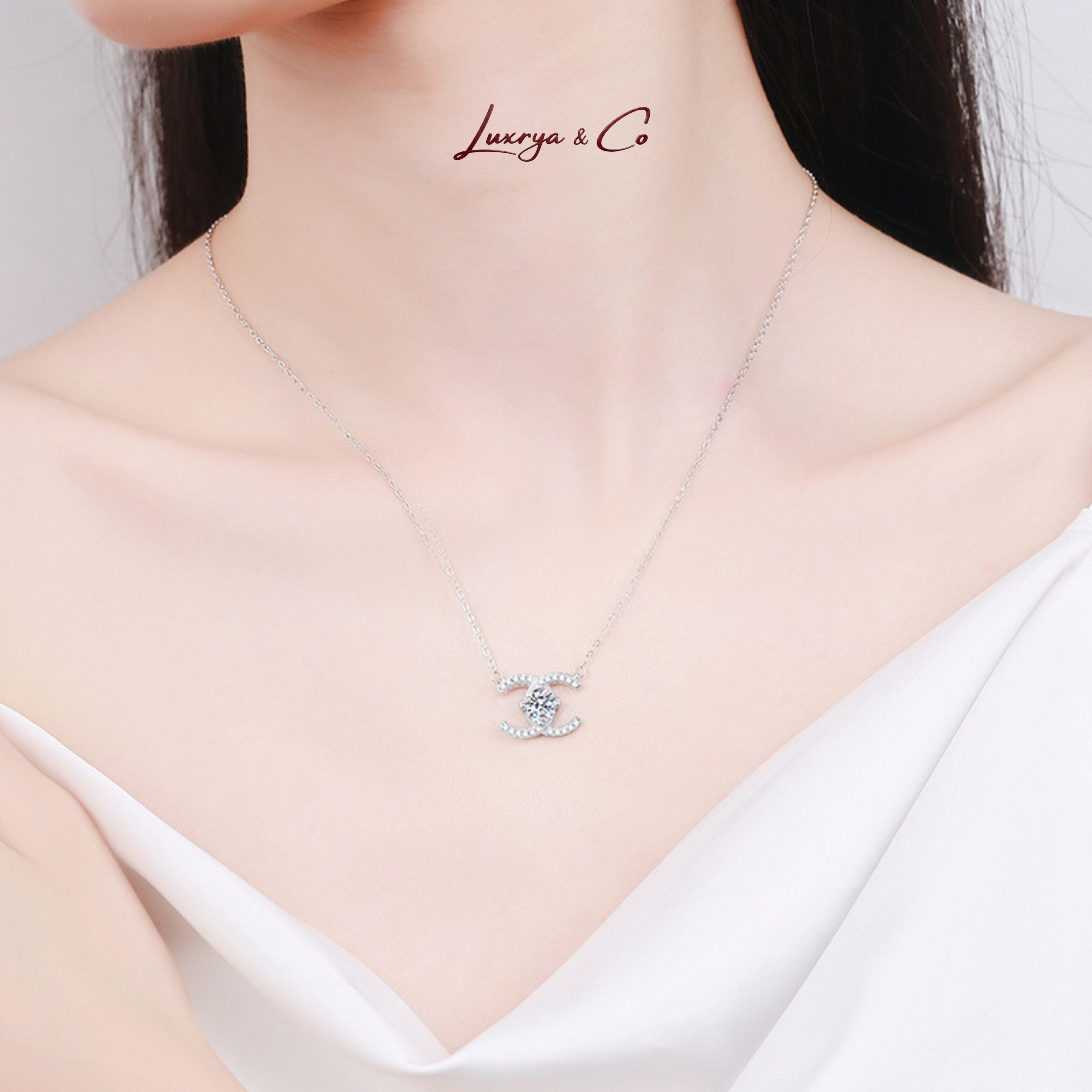 Celeste Twin-C Necklace | Moissanite Diamond