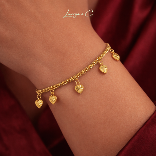 18K Gold Plated Heart Charm Bracelet | Eco-Friendly Copper Base