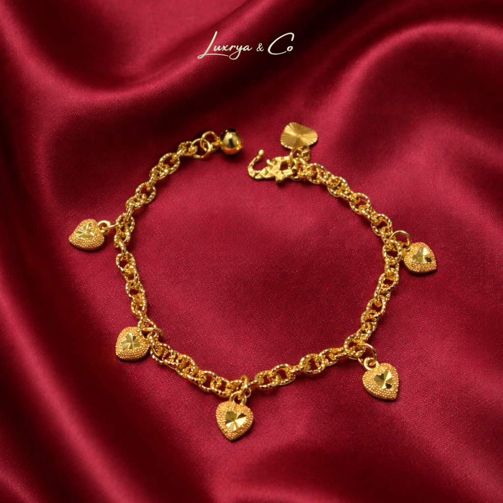 18K Gold Plated Wide Chain Multi Heart Charm Bracelet | Eco-Friendly Copper Design