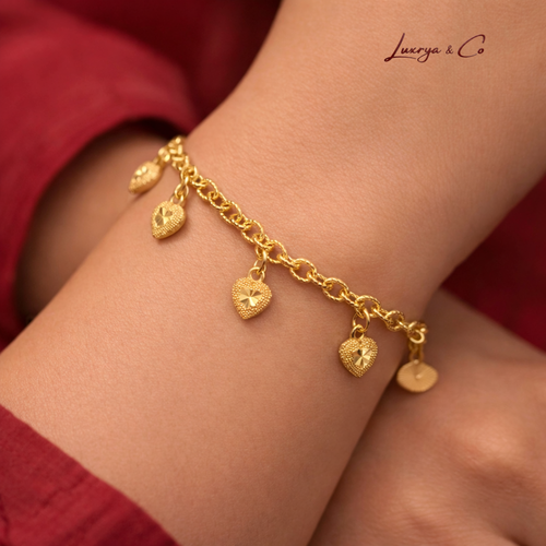 18K Gold Plated Wide Chain Multi Heart Charm Bracelet | Eco-Friendly Copper Design